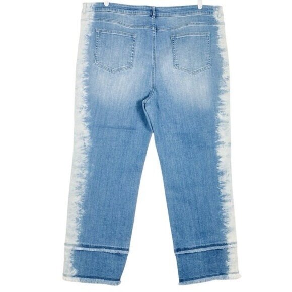 NWOT LOGO Lori Goldstein Women Blue Jeans 34W Tie-Dye High Rise Stretch Straight - Picture 2 of 12